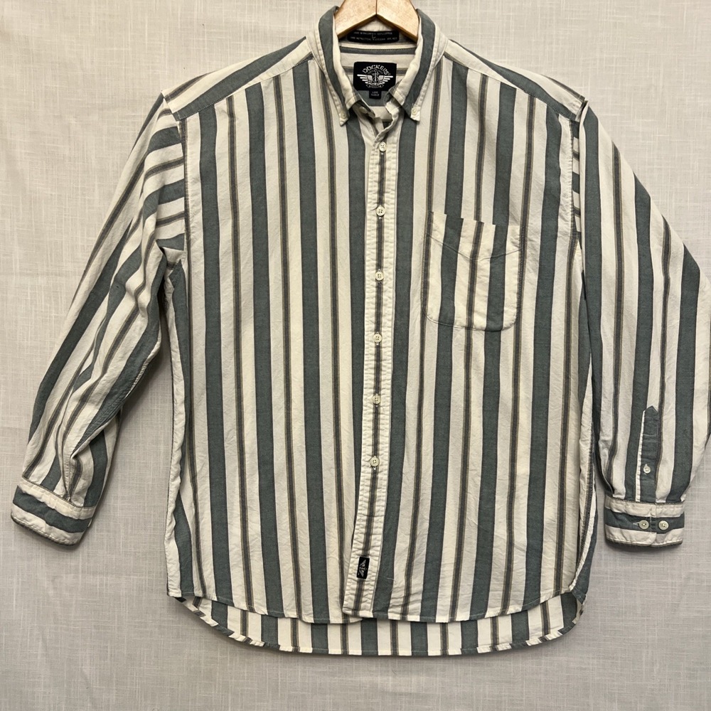Y2K Vintage Docker's Men's L Button Down Shirt Blue White Striped Oversized